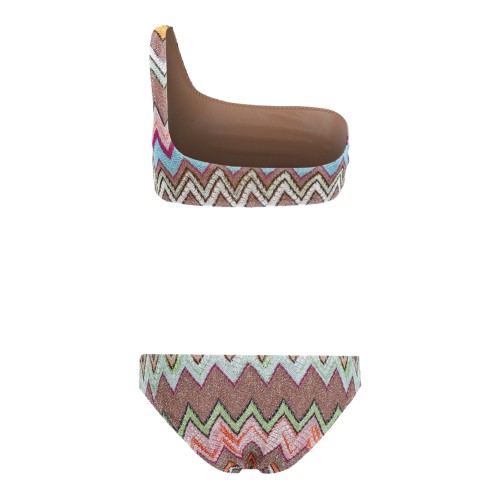 Missoni Multicolor Zigzag One-Shoulder Bikini Set.