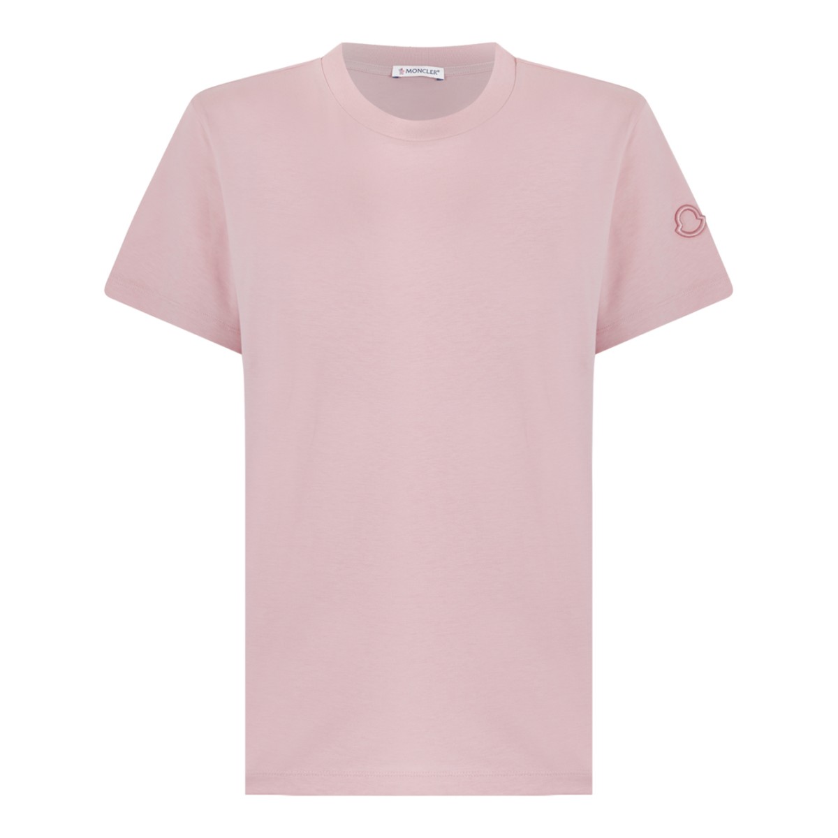 Moncler Light Pink Cotton Crew-Neck T-Shirt.