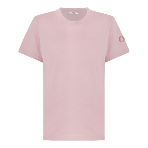 Moncler Light Pink Cotton Crew-Neck T-Shirt.