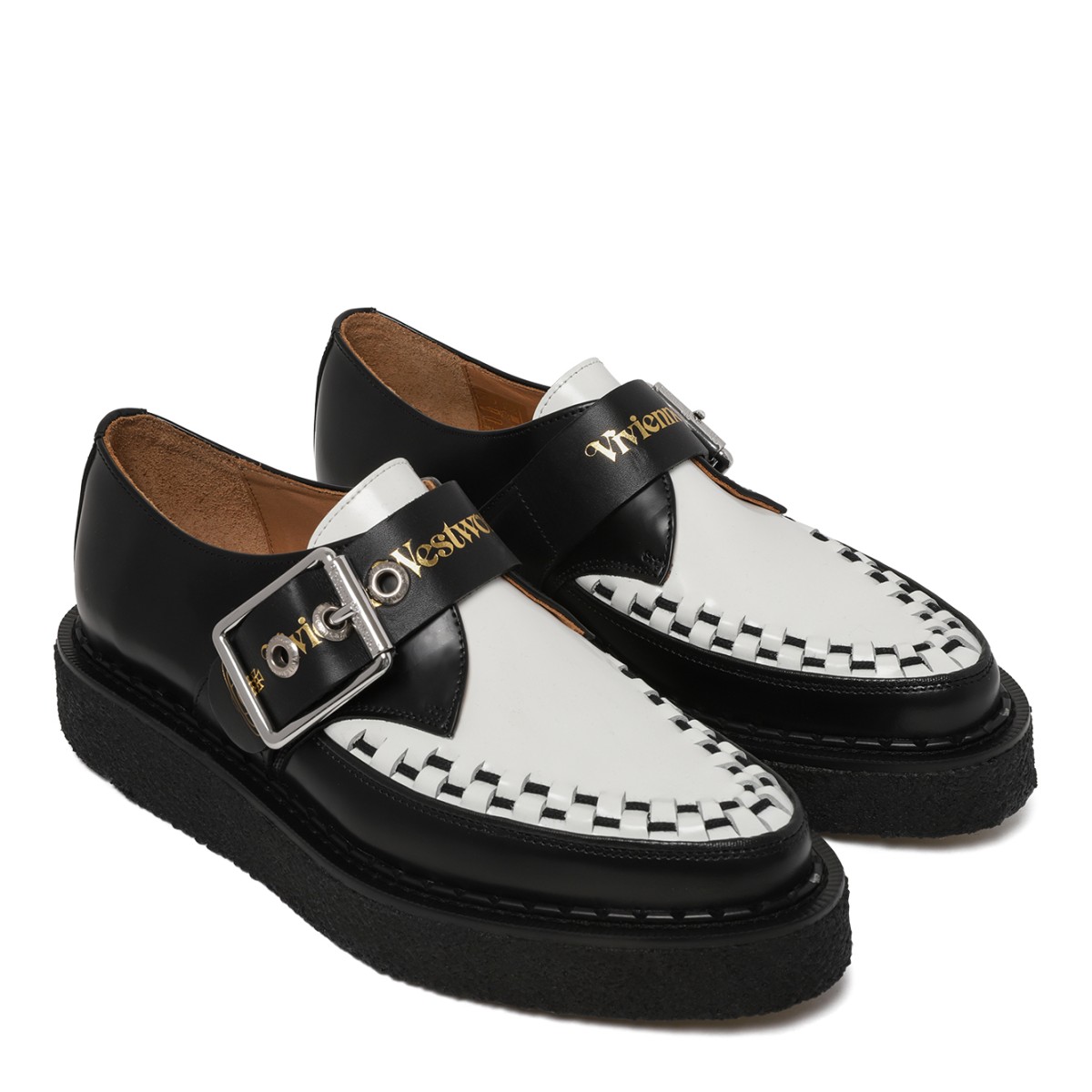 Vivienne Westwood Black Leather Buckle Platform Loafers.