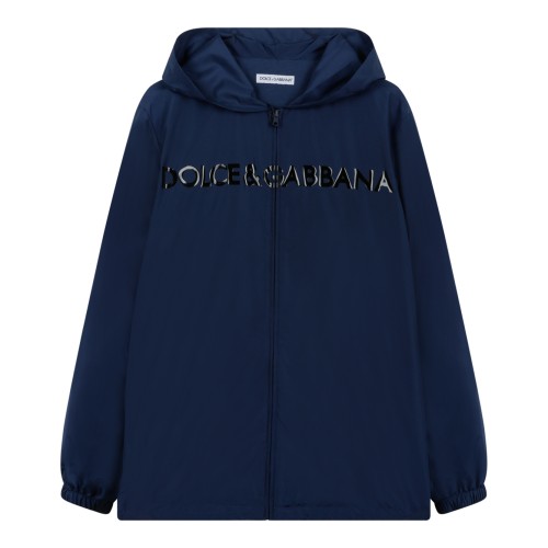 Dolce & Gabbana Blue Logo Hooded Jacket.