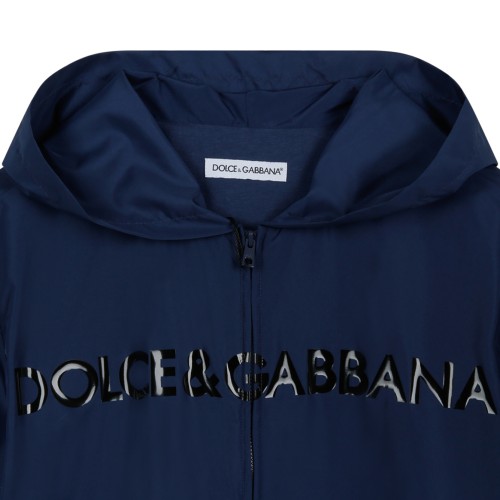 Dolce & Gabbana Blue Logo Hooded Jacket.