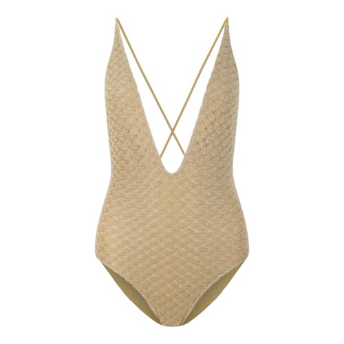 Missoni Beige Patterned One-Piece Swimsuit.