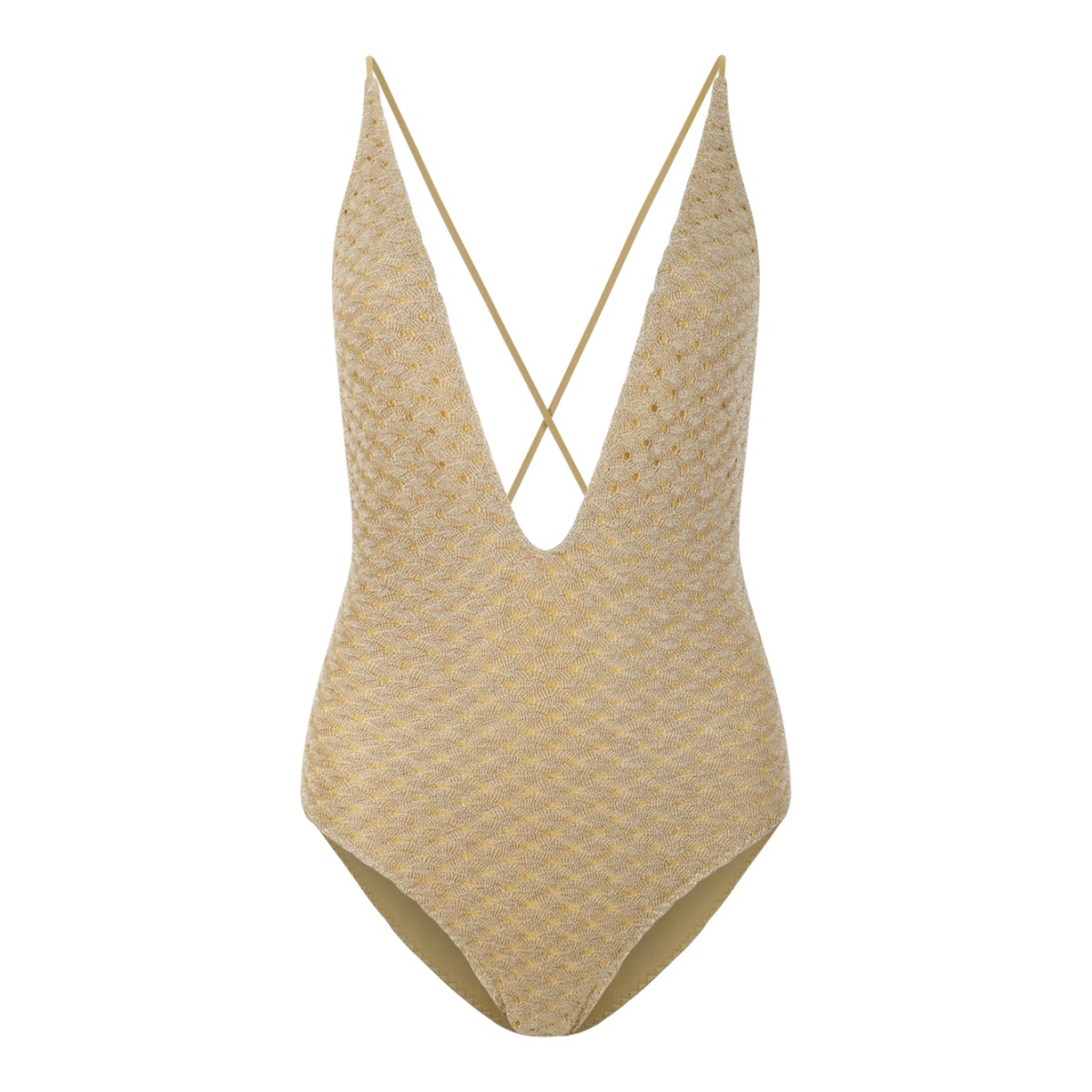 Missoni Beige Patterned One-Piece Swimsuit.