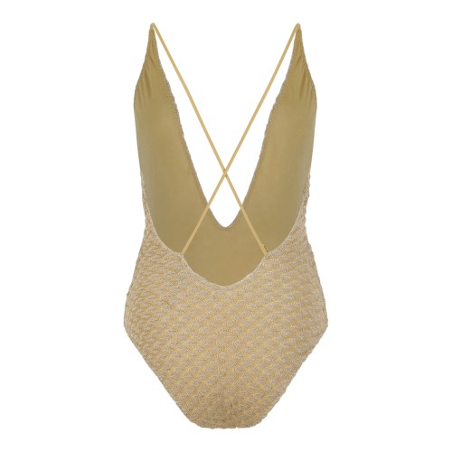 Missoni Beige Patterned One-Piece Swimsuit.