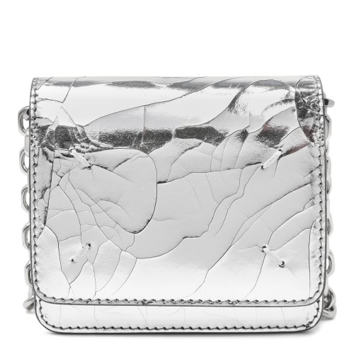 Maison Margiela Silver Crinkled Leather Shoulder Bag. 