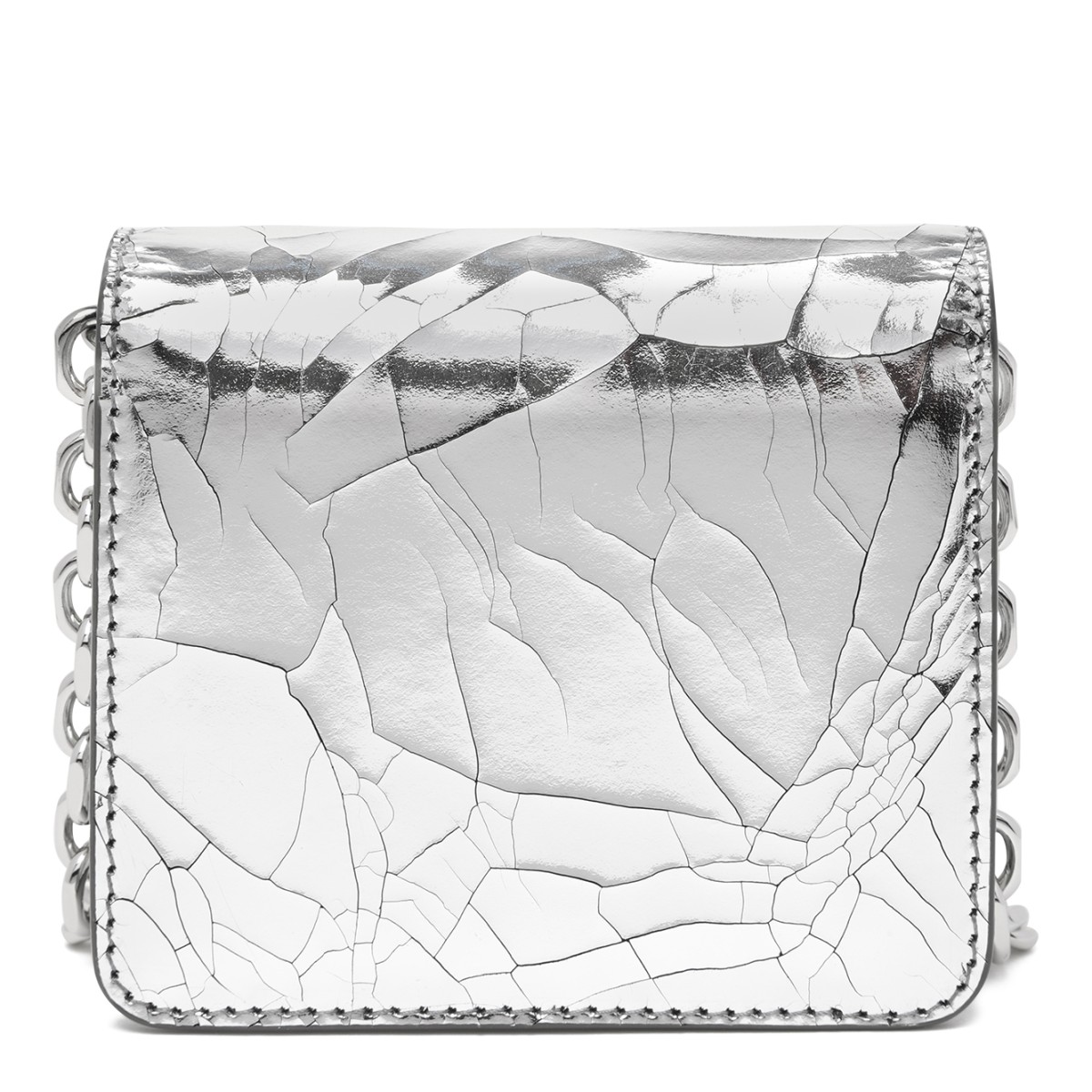 Maison Margiela Silver Crinkled Leather Shoulder Bag. 