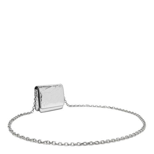 Maison Margiela Silver Crinkled Leather Shoulder Bag. 