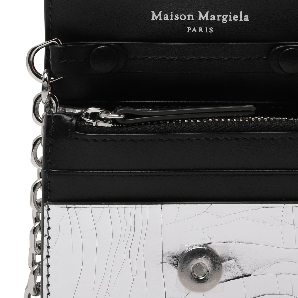 Maison Margiela Silver Crinkled Leather Shoulder Bag. 