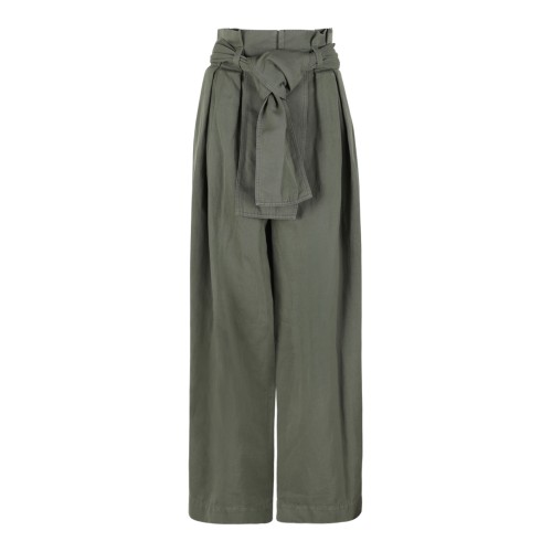 Balmain Khaki High-Waisted Wide-Leg Trousers.