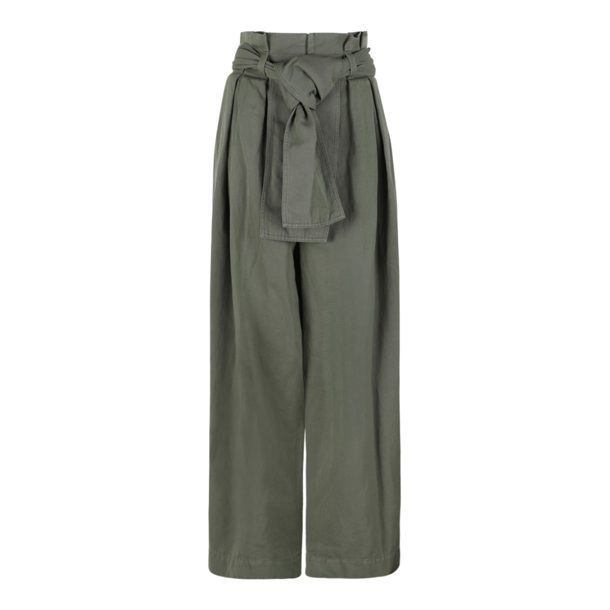 Balmain Khaki High-Waisted Wide-Leg Trousers.