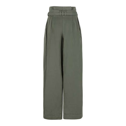 Balmain Khaki High-Waisted Wide-Leg Trousers.