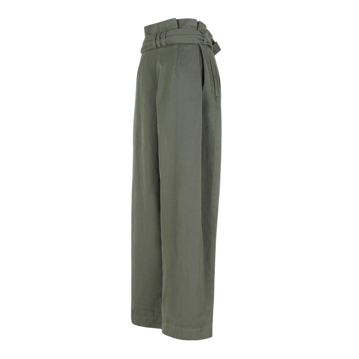 Balmain Khaki High-Waisted Wide-Leg Trousers.