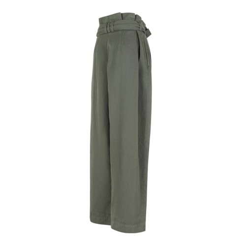 Balmain Khaki High-Waisted Wide-Leg Trousers.