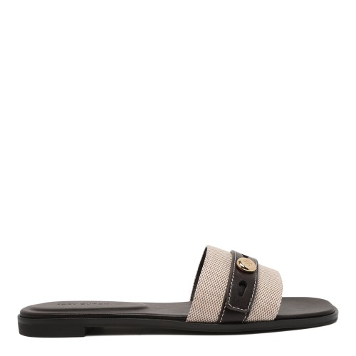 Tory Burch Beige and Black Double-Strap Sandals.