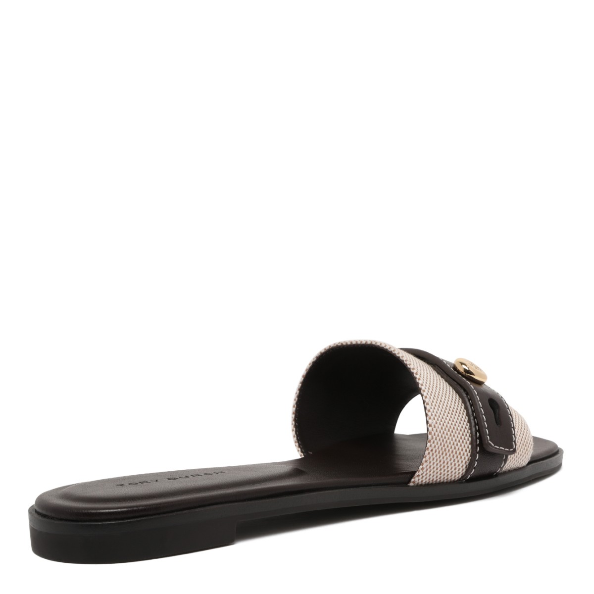 Tory Burch Beige and Black Double-Strap Sandals.