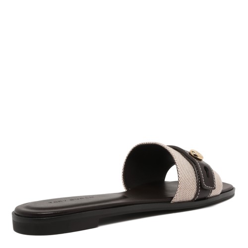 Tory Burch Beige and Black Double-Strap Sandals.
