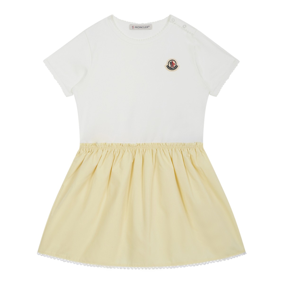 Moncler White and Pale Yellow Short-Sleeve Dress.