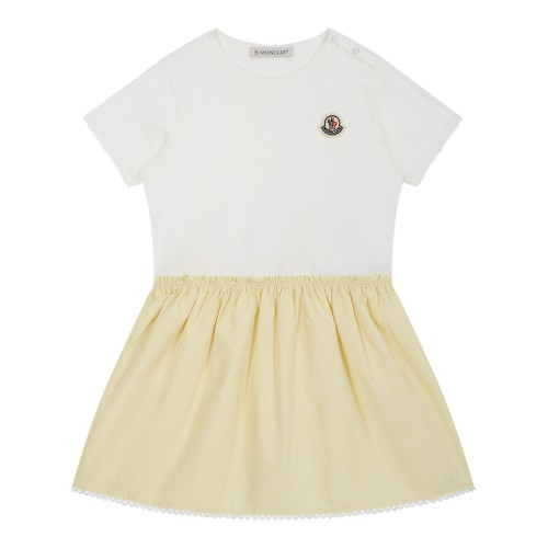 Moncler White and Pale Yellow Short-Sleeve Dress.
