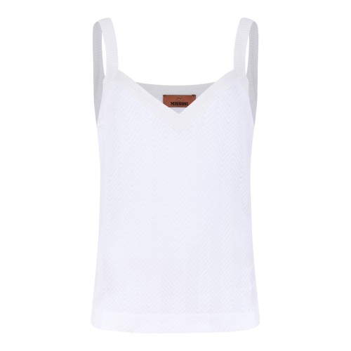 Missoni White Ribbed Knit Tank Top.