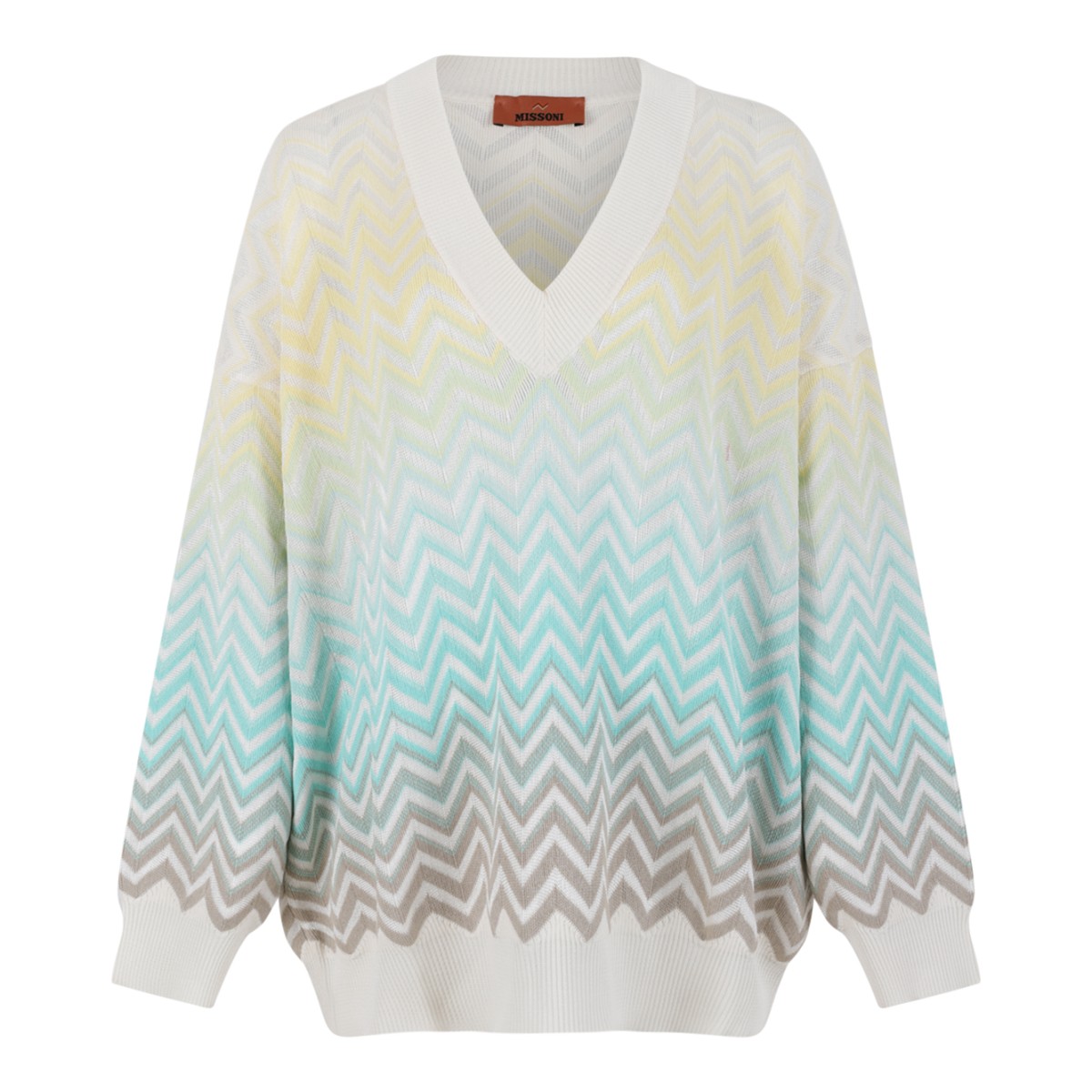 Missoni White Multicolor Zigzag Knit Sweater.