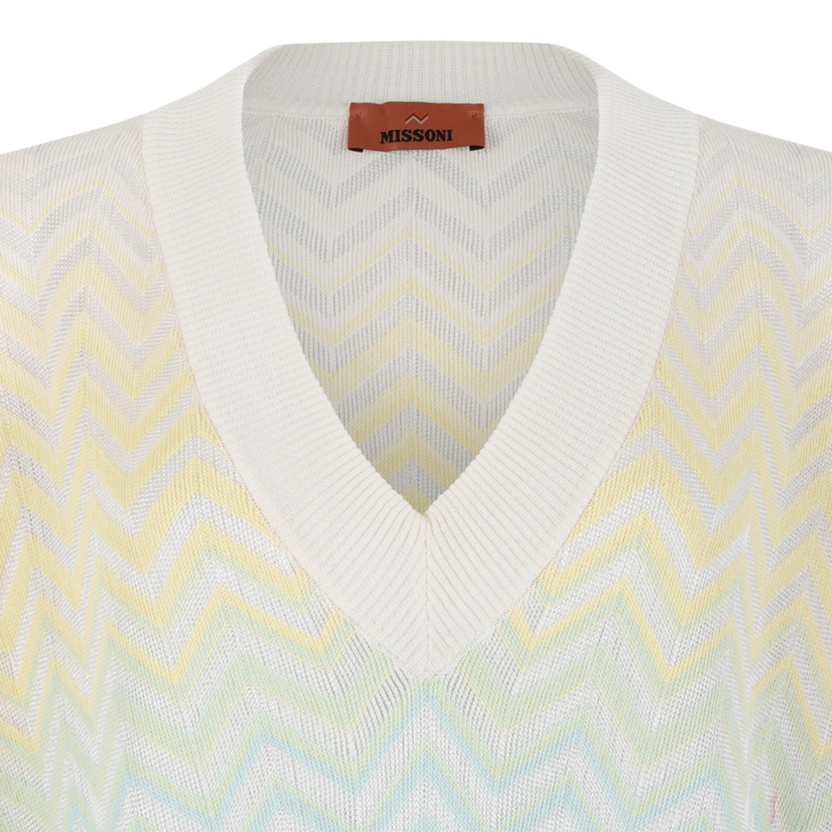 Missoni White Multicolor Zigzag Knit Sweater.