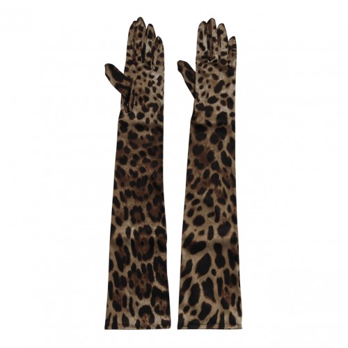 Leopard Print Silk Long Gloves
