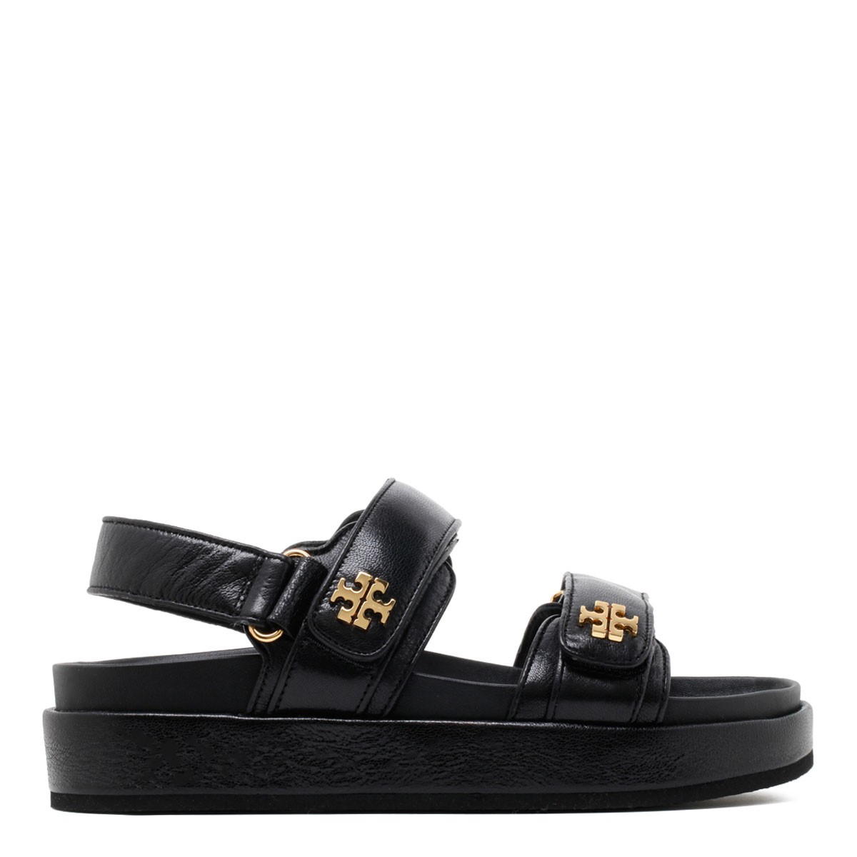 Tory Burch Black Double Strap Leather Sandals.