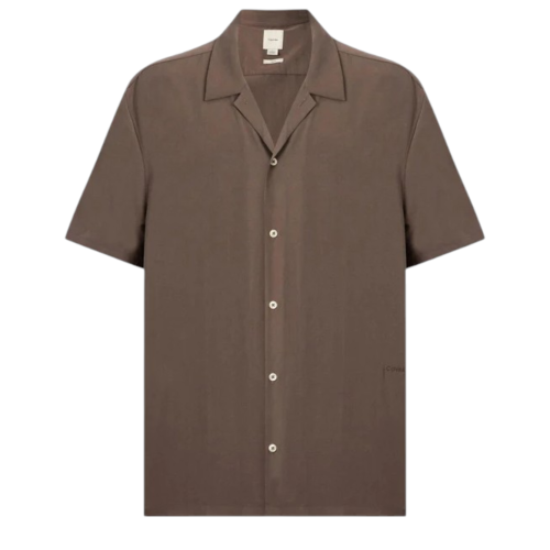 Calvin Klein Brown Short-Sleeve Camp Collar Shirt.