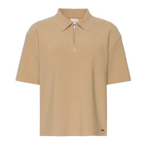 Calvin Klein Beige Zip-Neck Polo Shirt.