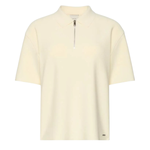 Calvin Klein Cream Zip-Neck Polo Shirt. 