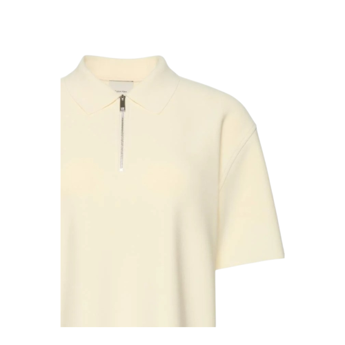 Calvin Klein Cream Zip-Neck Polo Shirt. 