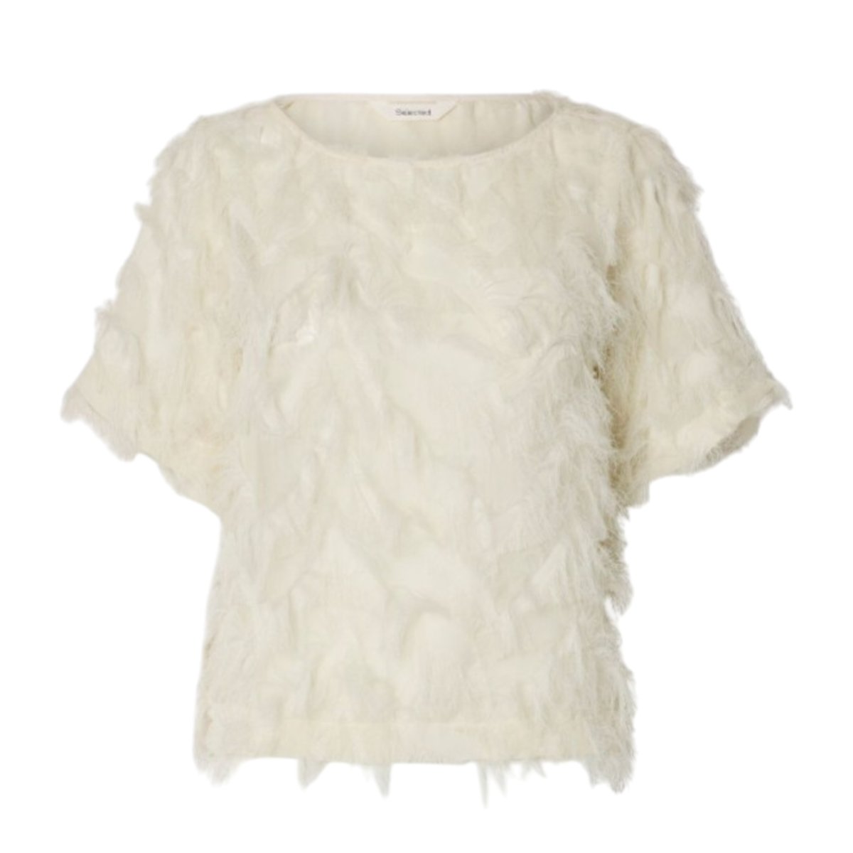 Selected Femme Cream Textured Fringe Top.