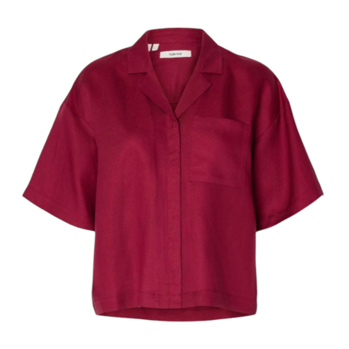 Selected Femme Burgundy Short-Sleeve Satin Shirt.