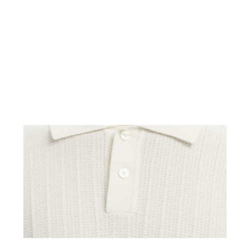 Selected Homme Off-White Textured Knit Polo Shirt. 2