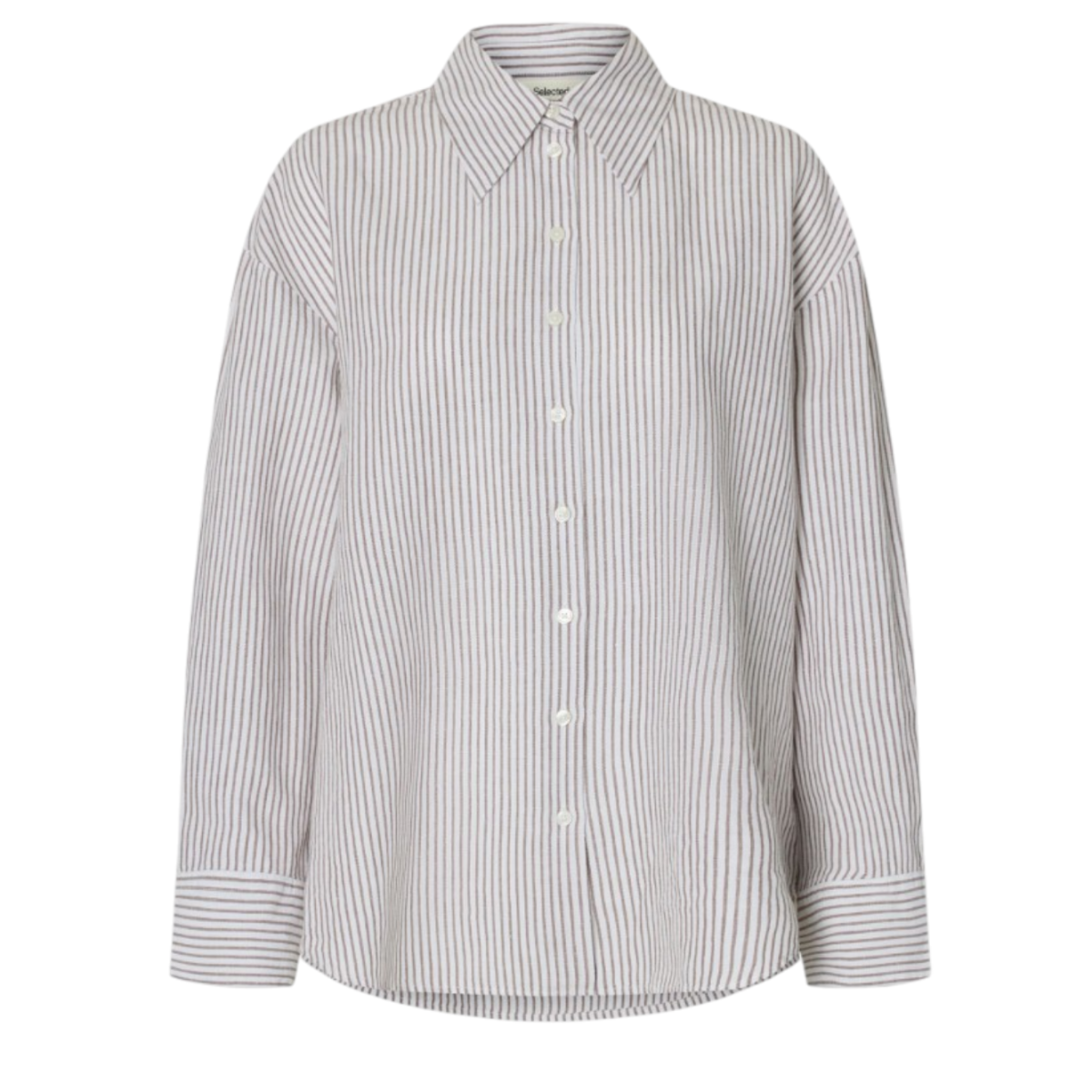 Selected Femme Beige Striped Cotton Shirt. 