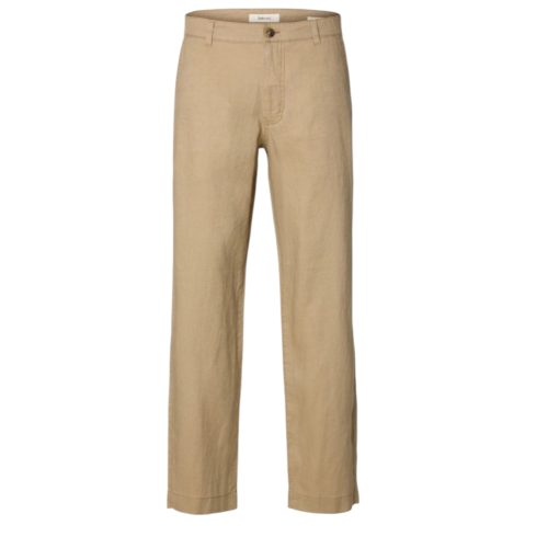 Selected Homme Beige Straight-Leg Chino Trousers. 