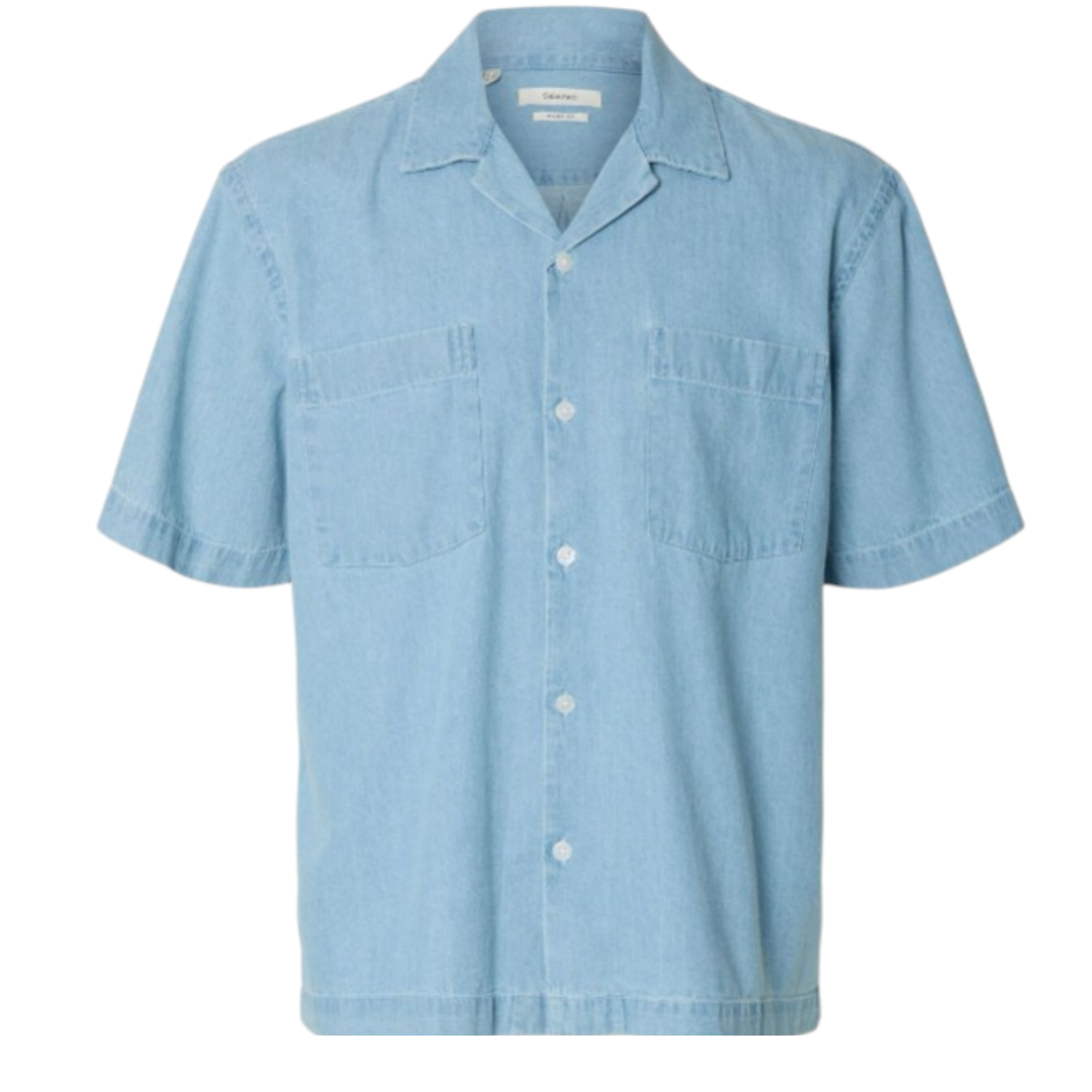 Selected Homme Light Blue Short-Sleeve Camp Collar Shirt.
