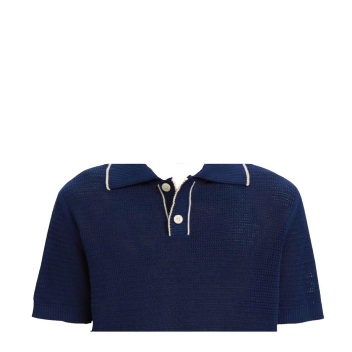 Selected Homme Navy Open-Knit Polo Shirt.