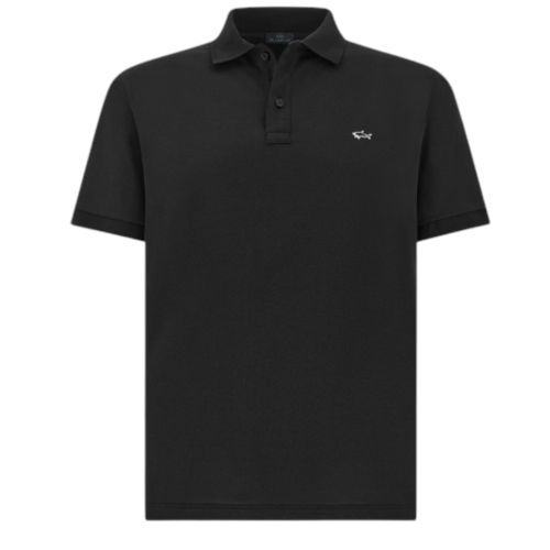 Paul & Shark Black Cotton Piqu Polo Shirt.  