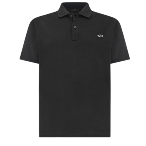 Paul & Shark Black Cotton Piqu Polo Shirt.  
