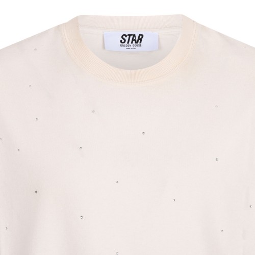 White Gradiend Color Cotton T-Shirt With A Vintage Finish