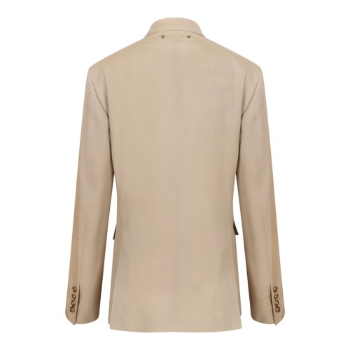 Beige Wool Blend Double-Breasted Blazer