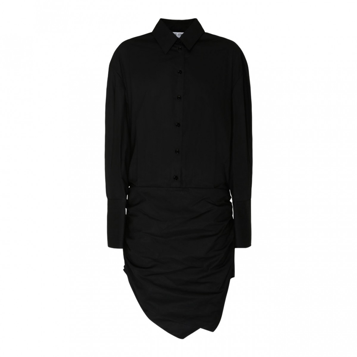 The Attico Black Asymmetric Hem Cotton Shirt Dress. 