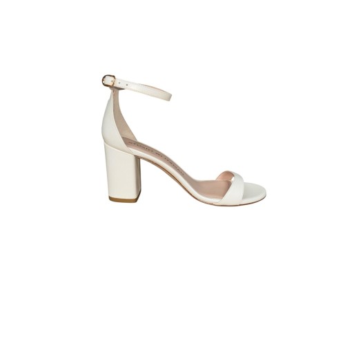 Stuart Weitzman White Leather Ankle-Strap Sandals.