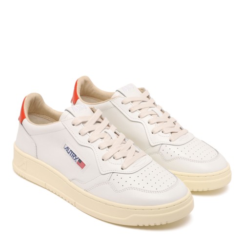 White and Red Leather Medalist Low Sneaker