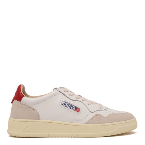 White and Red Logo Print Sneakers