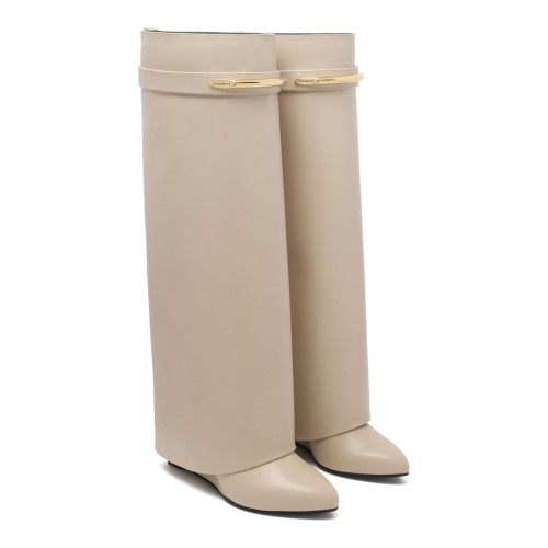 Shark Lock Beige Leather Boots