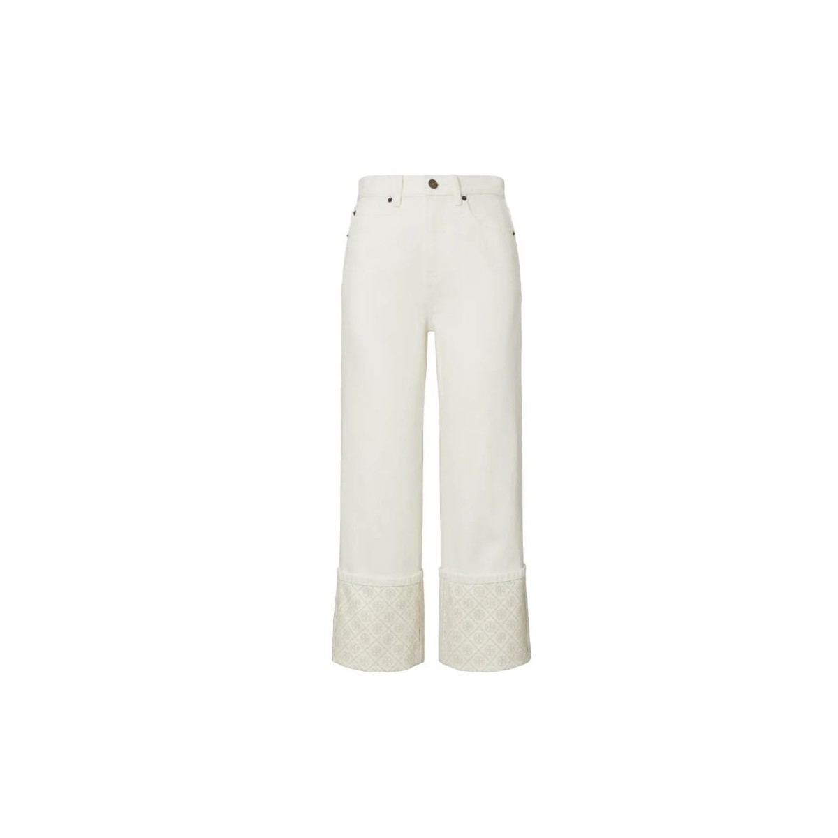 White Contrast Cuff Straight-Leg Jeans