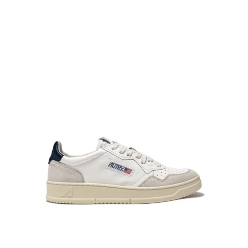 White, Blue and Grey Suede Leather Medalist Low Top Sneakers